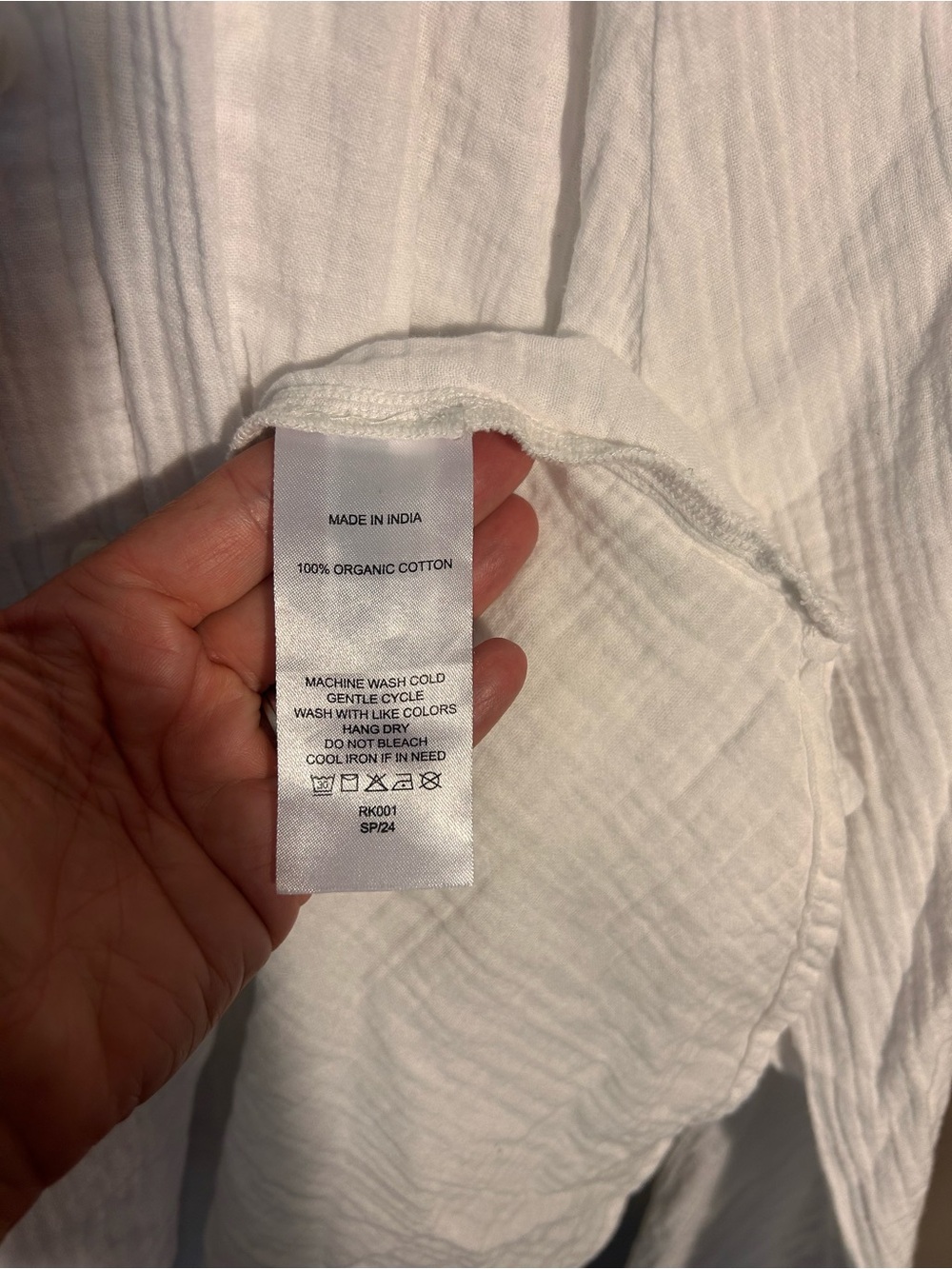 QUINCE WHITE GAUZE COLLARLESS BUTTON UP PEASANT TOP SIZE MEDIUM - Picture 5 of 8